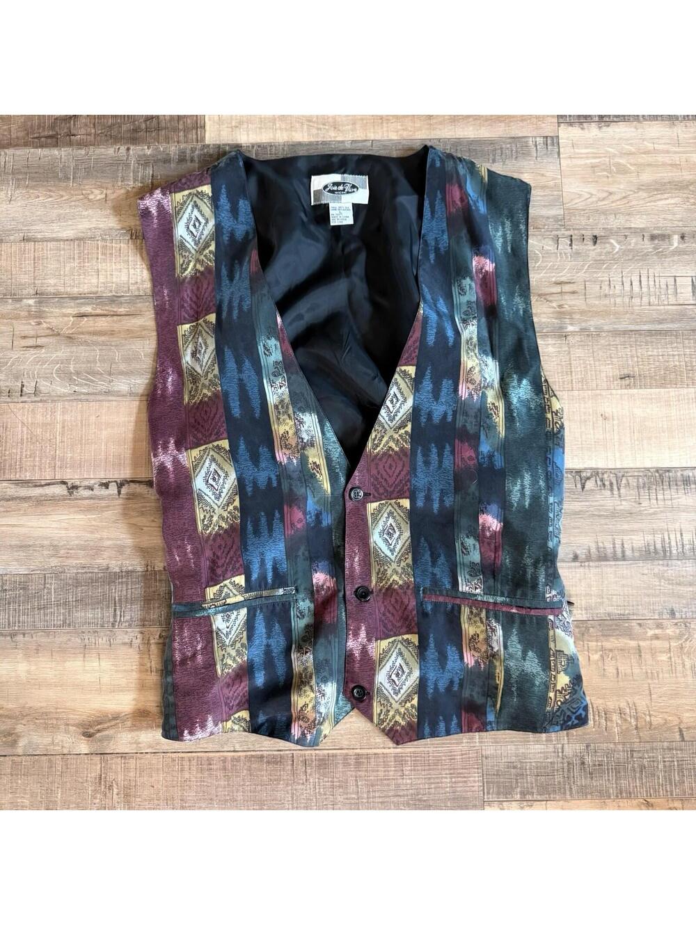 Vintage‎ Joie de Vivre Silk Vest L Multicolor Retro